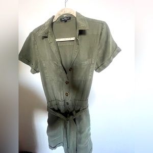 Military green short romper with belt